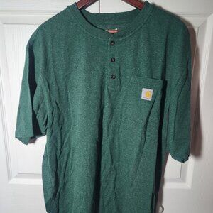 Carhartt Men's Short Sleeve Henley with pocket, Size XL Loose Fit, Hurricane Gr